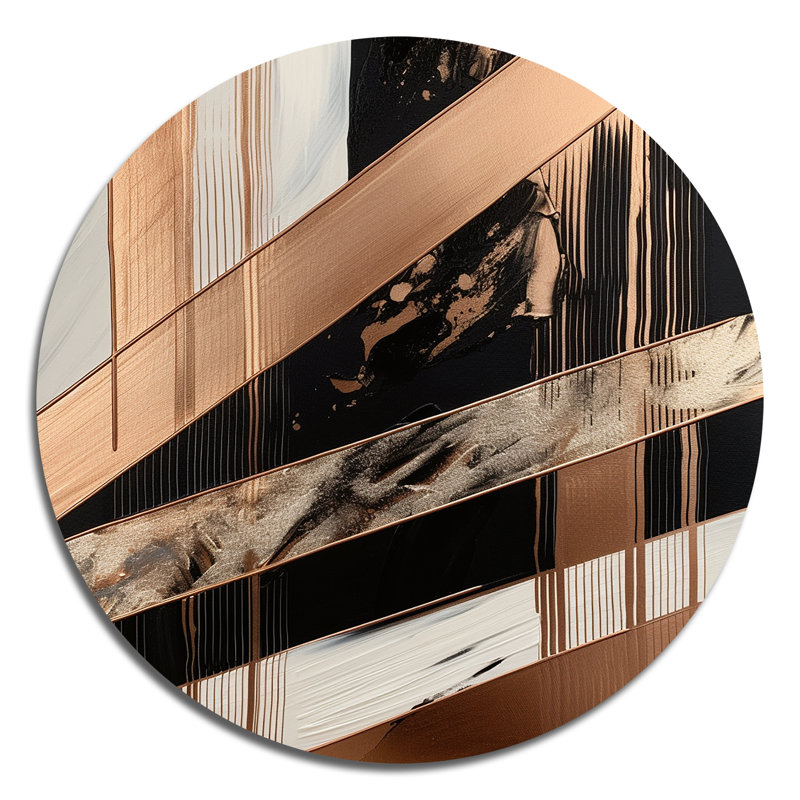 Rosegold embrassant l'essence des lignes III - art abstrait rond en marbre sur métal, H 16 po x l 16 po x P 1 po