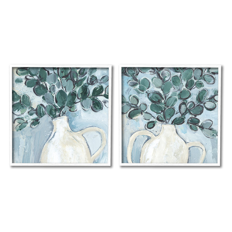 "Contemporary Eucalyptus Herb Vase" par Annie Warren, ensemble de 2 peintures sur bois, H 24 po x l 48 po x P 1,5 po