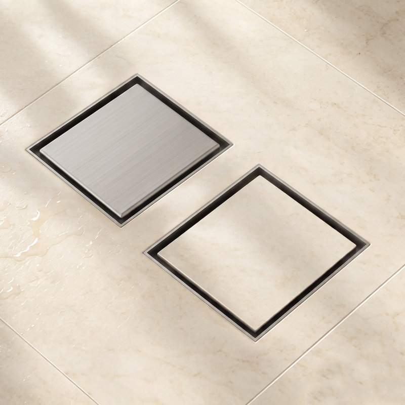 3.94" Square Tile-In Shower Drain with Reversible Cover, Brushed Nickel
