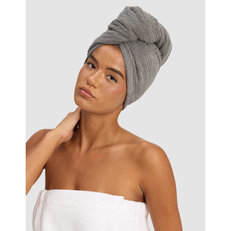 Ribbed Terry Hair Towels, Charcoal