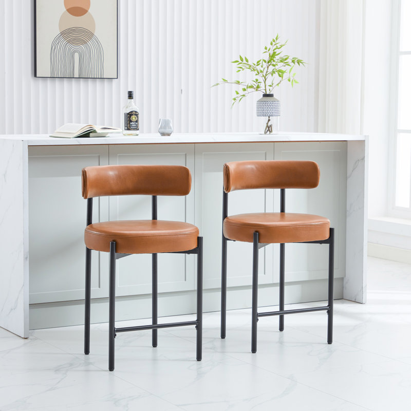 Whisky Brown Faux Leather 24'' Counter Stools with Metal Frame