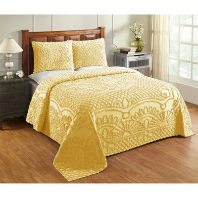 Ensemble de couvre-lit en chenille Trevor pour lit simple, ensemble de couvre-lit 100% coton avec 1 taie décorative standard, literie traditionnelle héritage texturée, confort doux et respirant toutes saisons, certifié OEKO-TEX, jaune