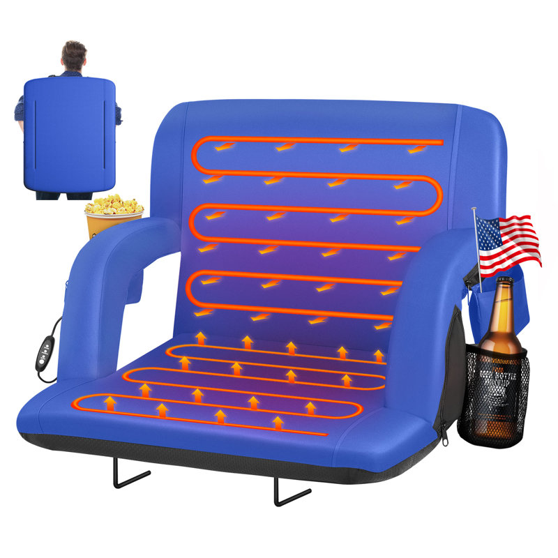 Charnetta 25In Heated Stadium Seat for Bleachers with Back Support, Portable Bleacher Seat USB 3 Levels of Heat, Blue, 1