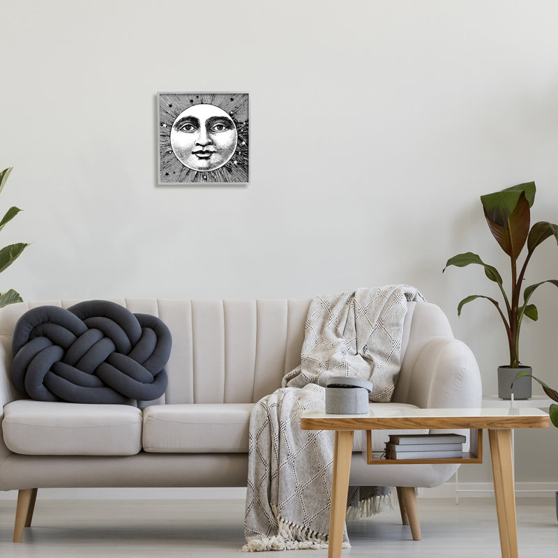 Az-285 - Lune et étoiles encadrées, Estampe numérique Farmhouse, H 12 po x l 12 po x P 1,5 po