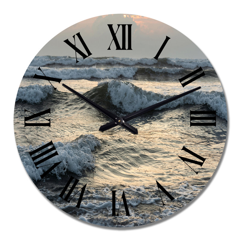 Braking Waves During Sunrise - Nautical & Coastal Wall Clock, Large