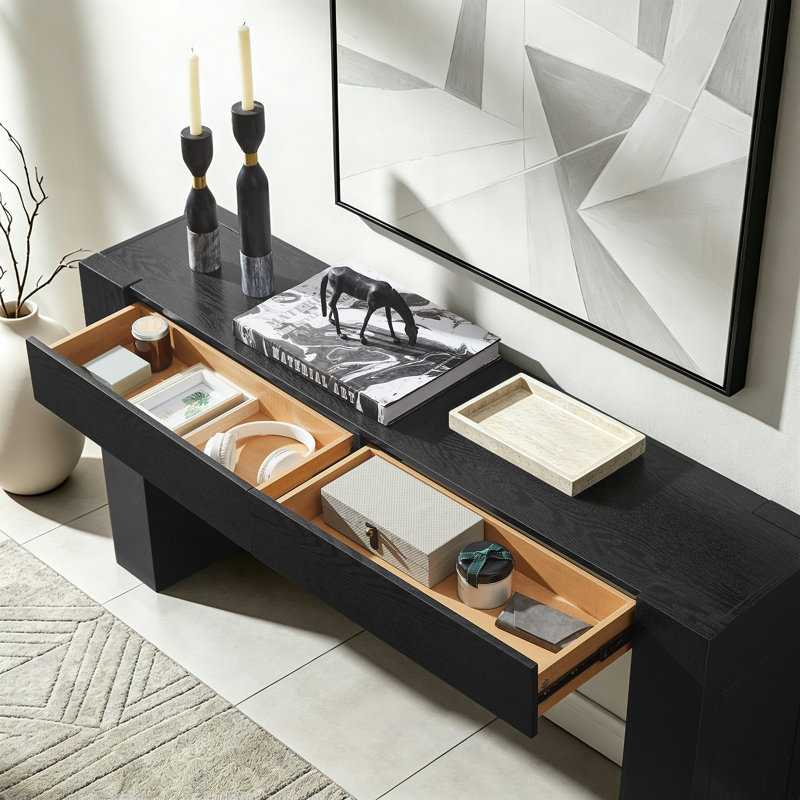 Console 63 pouces en bois Farmhouse, Chêne noir