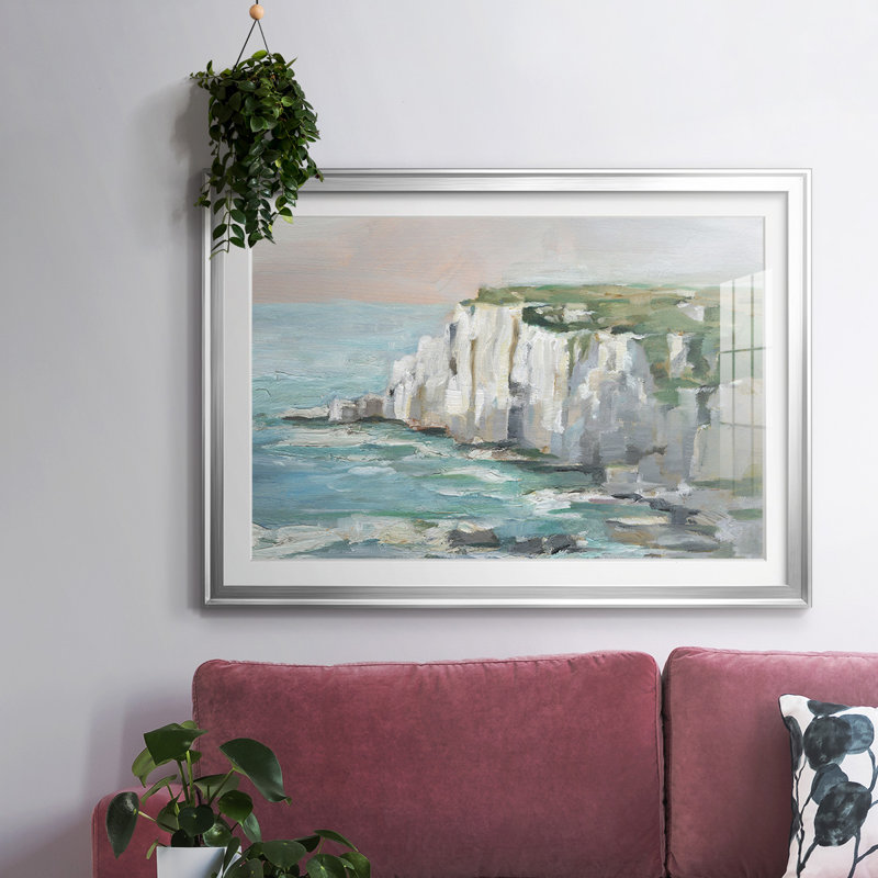 White Sea Cliff II, reproduction d'art encadrée, Argent, H 30 po x l 44 po x P 1,5 po
