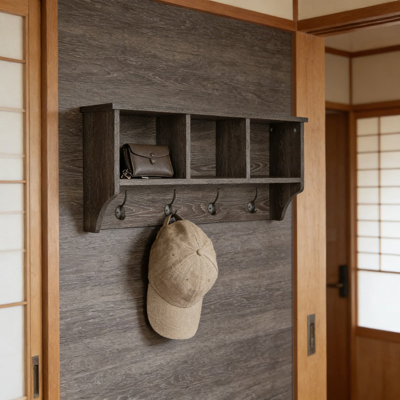 Wall Shelf With Hooks And Cubbies, Entryway Coat Rack Organizer For Coats, Bags, And Accessories, Durable Modern Design