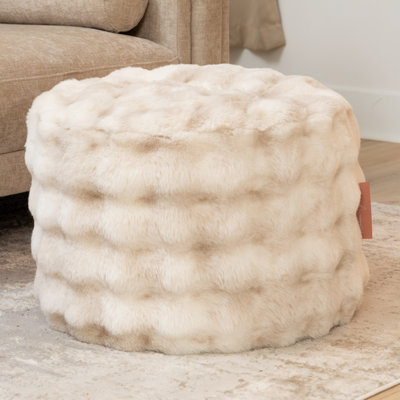 Raven Round Ottoman Accent Pouf By Raven-Symoné Home - Faux Fur Phantom Cream