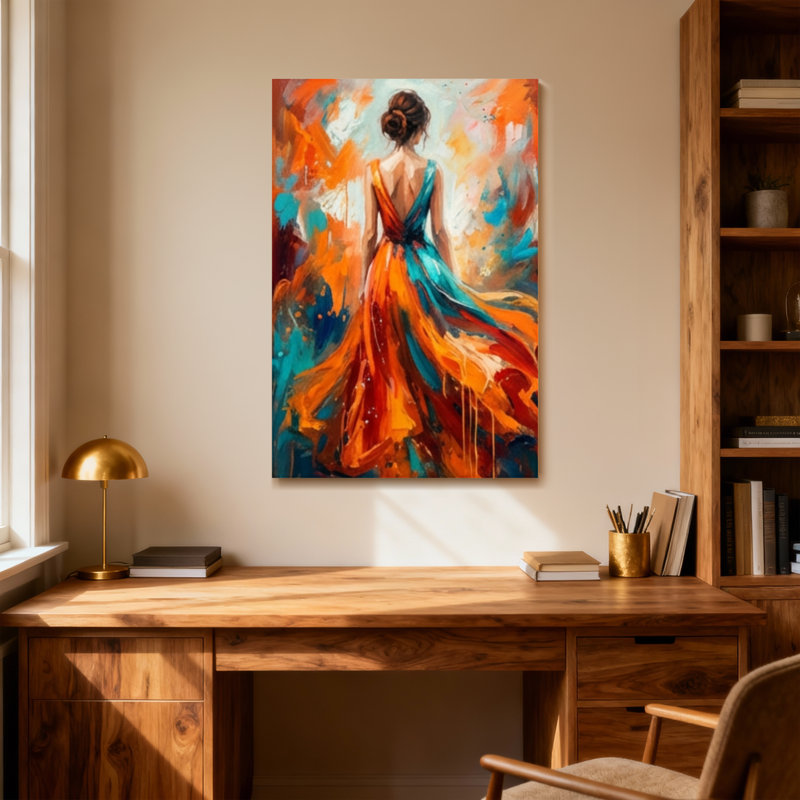 Abstrait Femme abstraite dans une robe fluide, H 30 po x l 20 po