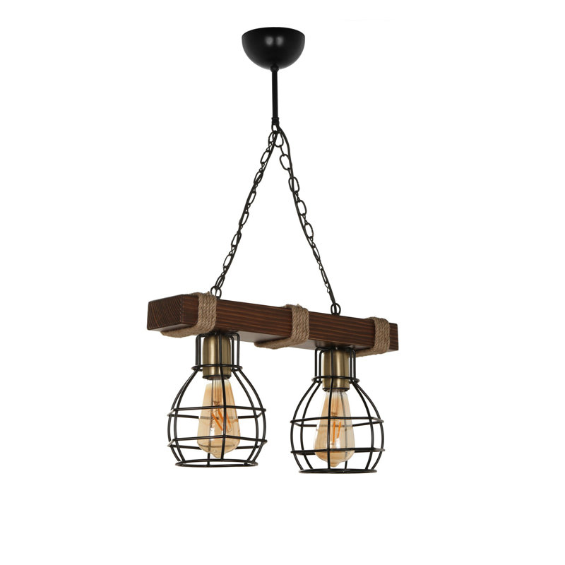 Luminaire suspendu géométrique à 2 lumières pour îlot de cuisine avec détails en fer forgé Weatherspoon, Brun foncé