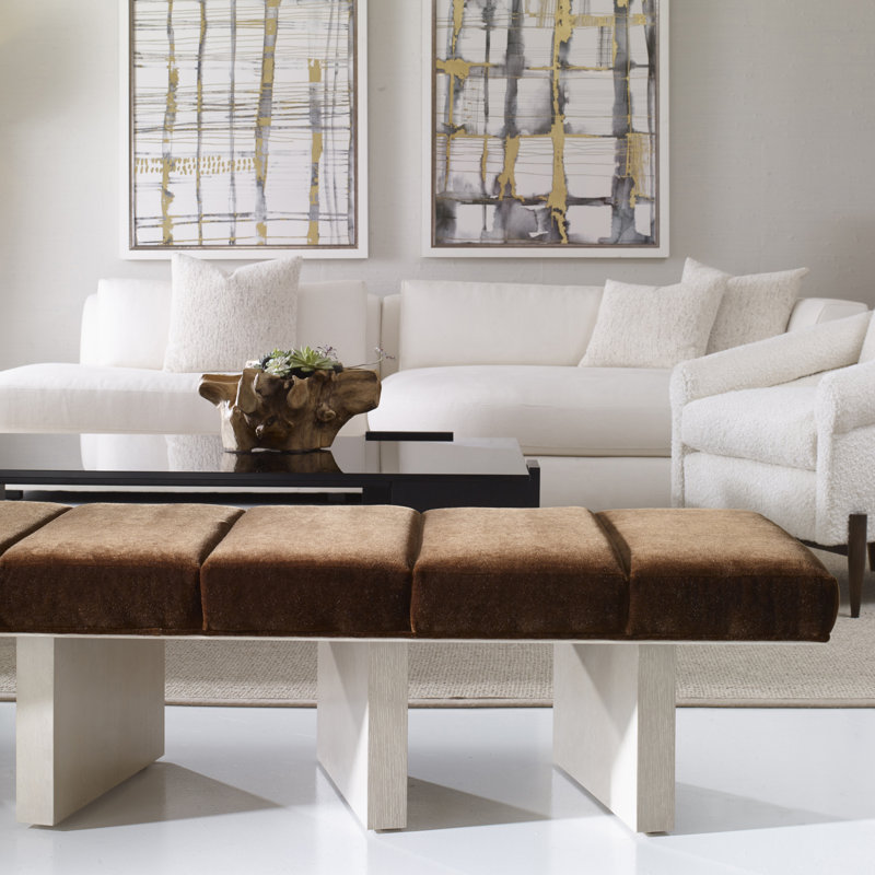 Oblique Upholstered Bench, American Walnut, Chartres Pebble