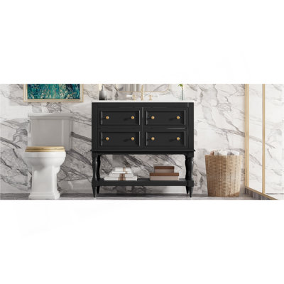 Ensemble de meuble-lavabo avec lavabo 36 po, lavabo en céramique encastré, ensemble de meuble-lavabo autoportant avec 4 tiroirs, meuble-lavabo à cadre en bois massif, noir