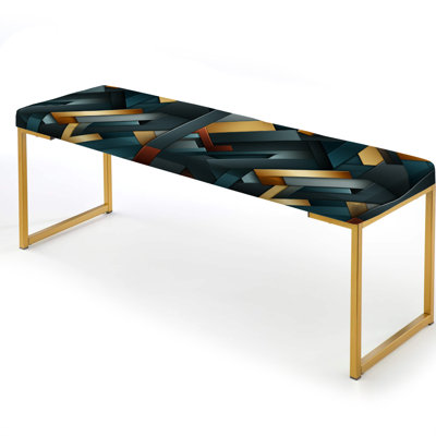 Teal Structured Chic Geometric Melody - Geometric Upholstered Gold Bench