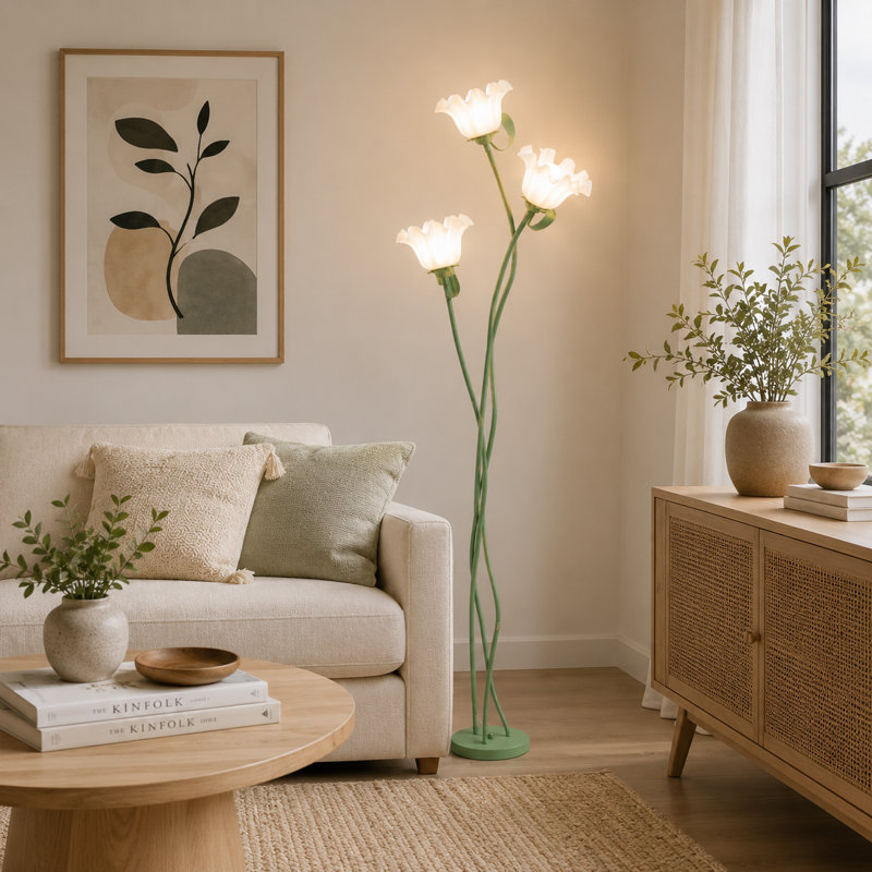 3-Light Floral Floor Lamp with Flexible Stems
