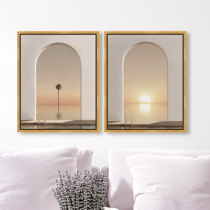 Coastal Window Set Landscape & Nature Canvas Print by Oliver Gal, Black Frame, 16 x 20, 17"H x 21"W, Gold Floater Frame