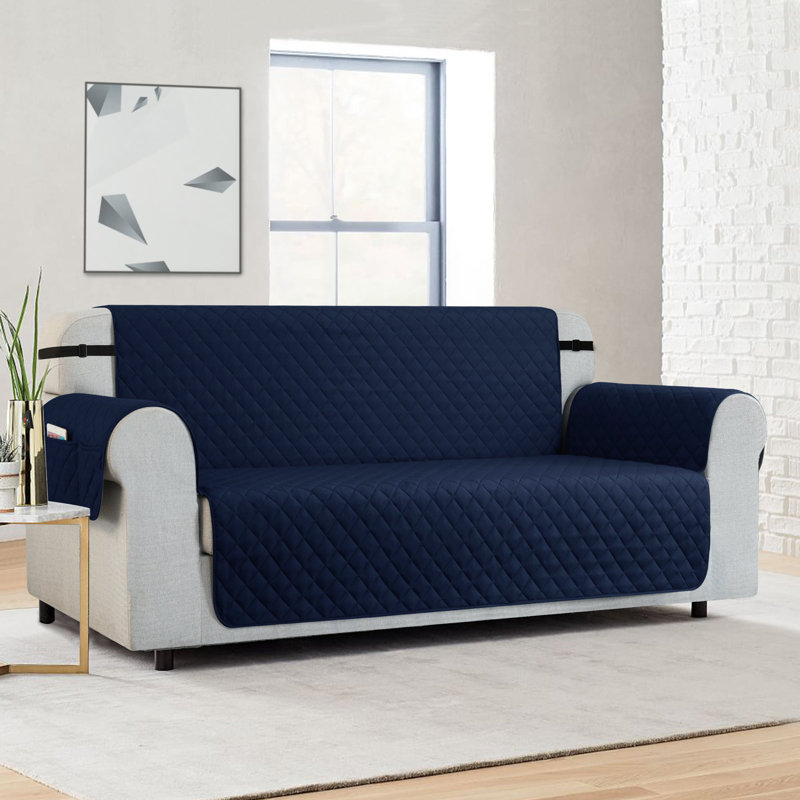 Causeuse réversible matelassée avec poches latérales, H 76 po x l 98 po x P 22 po, Marine