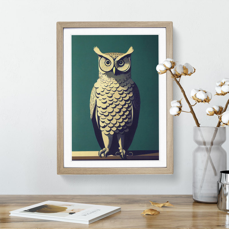 An Exciting Owl - Wall Art, 34cm H x 25cm W, Oak Framed