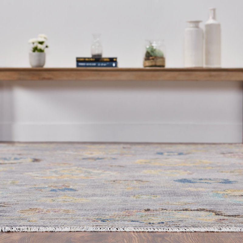 Fracisco Oriental Hand Knotted Wool/Viscose Area Rug in Purple Gray , Rectangle 5' x 7'
