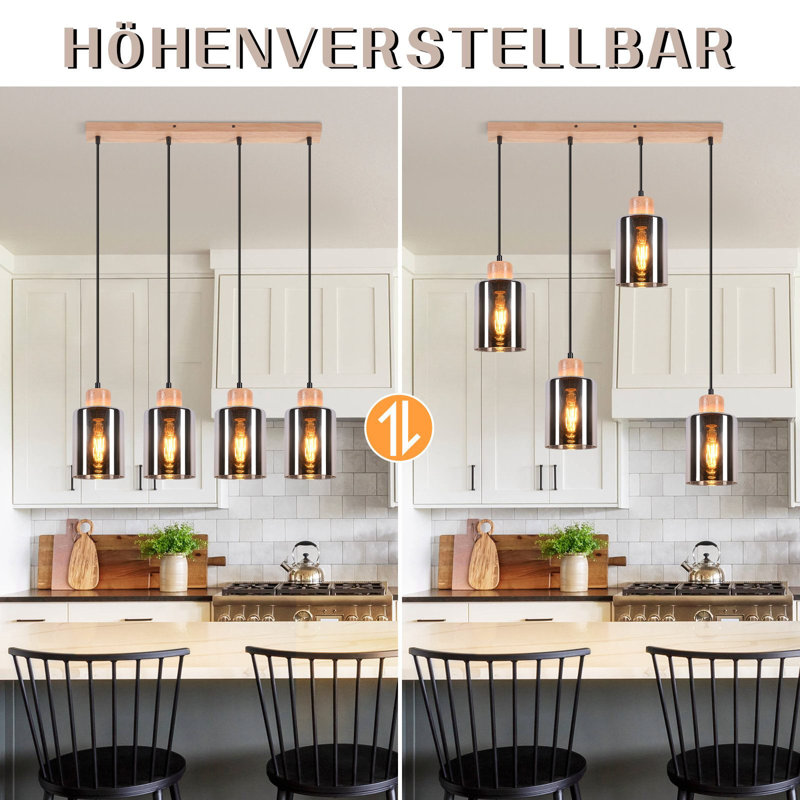 Pendant light dining table: Hanging lamp wood E27 dining table lamp hanging smoked glass vintage dining room lamp made of glass industrial kitchen hanging light for dining room living room - Without bulb