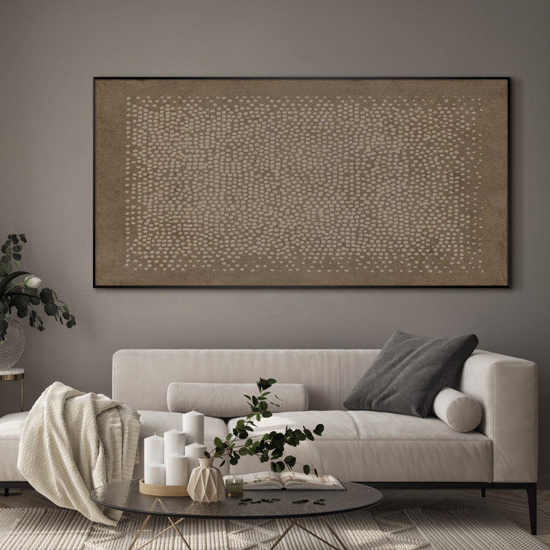 Extra Large Wall Art Fabric Print - Minimal Dot Pattern Neutral Geometric Modern Interiors Artwork Decor for Living Room or Bedroom - "Frame Assembly Required (Unfinished Frame)"