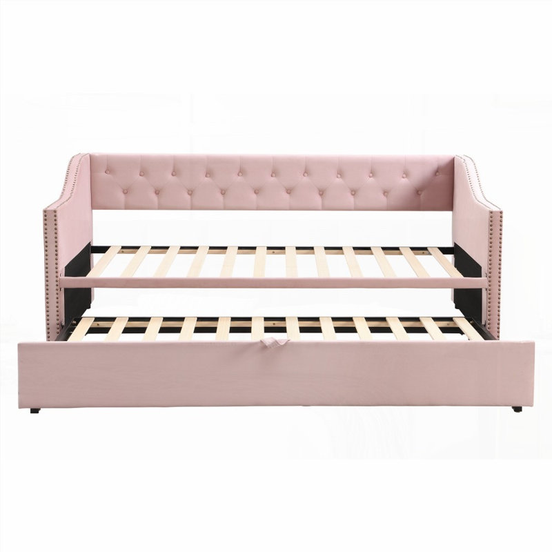 Lit de jour simple rembourré avec lit gigogne escamotable - Aucun sommier nécessaire, robuste et amp; Polyvalent