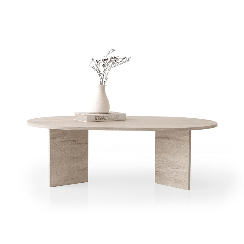 Stylish Coffee Table, Travertine Color, 50.4 x 16.5 x 31.5 inches | 100% Melamine Coated Particle Board, Thickness: 0.7 inches | Durable Particle Board Legs, Supports Up to 220 lbs | Modern Marble Design for Living Room