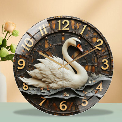 Horloge murale élégante élégante avec art de cygne - horloge murale moderne en verre 12 po