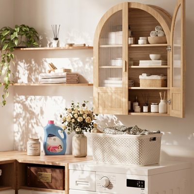 Modern Arched Surface Mount Wall Cabinet With Fluted Doors And Adjustable Shelving