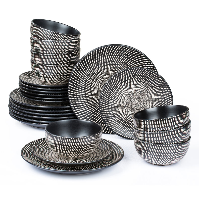 Waterside 24PC Black Pad Printing Dinner Set