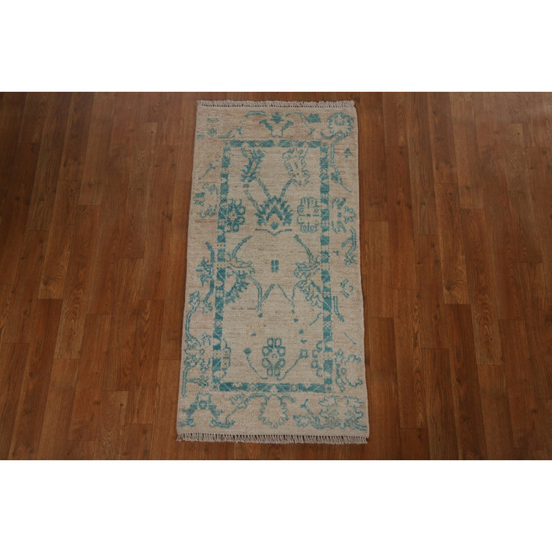 Tapis beige en laine noué à la main de conception unique 1 pi 11 po x 3 pi 11 po New Age