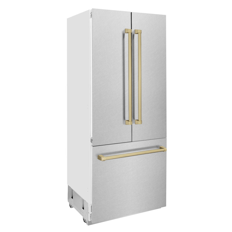 ZLINE 36 in. Built-In Refrigerator w/ Water Dispenser & Ice Maker, Champagne Bronze, Satin Stainless Steel