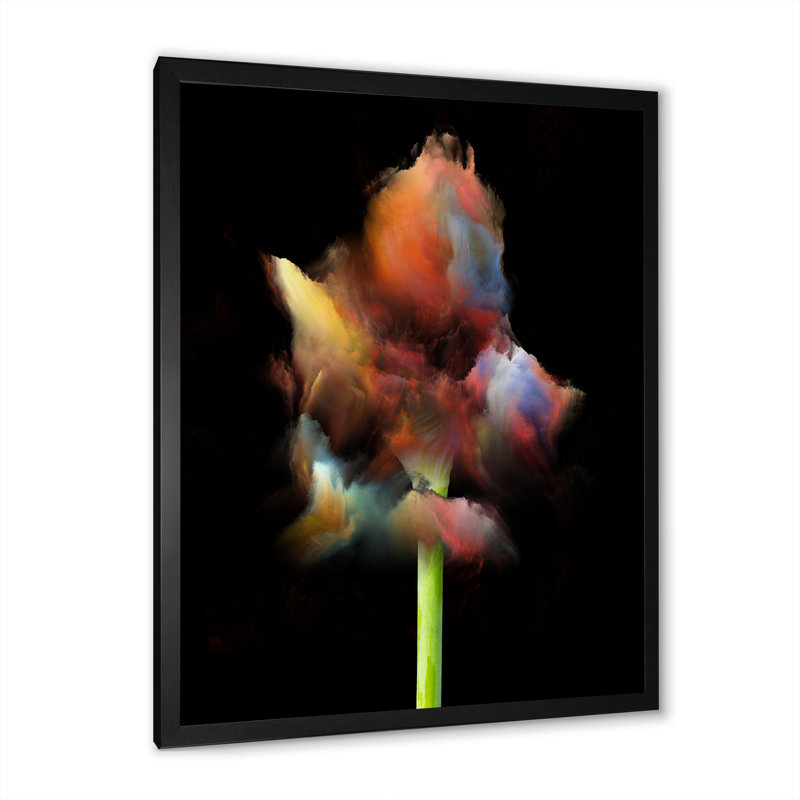 «Blooming Multicolor Fractal Flower IV», art mural moderne sur toile, H 32 po x l 16 po x P 1 po, Cadre photo noir