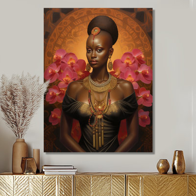 Orchidée africaine, reine, rétro, or, femme, art mural floral, salon