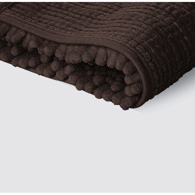 2 Piece Set Soft Cozy Plush Chenille Bath Mat Bathroom Rug, Brown, 27" W x 47" L