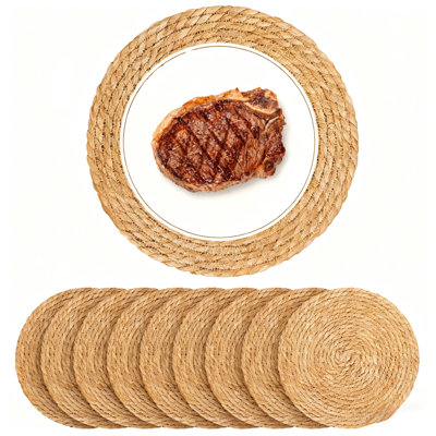 Ensemble de 10 napperons tissés ronds de 13 pouces, ensemble de plaques de présentation Boho Farmhouse Rattan