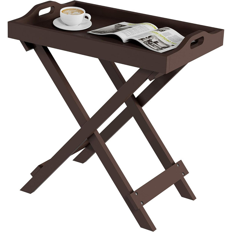 Contemporary Side Table with Removable Tray Top Portable End Furniture, Brown