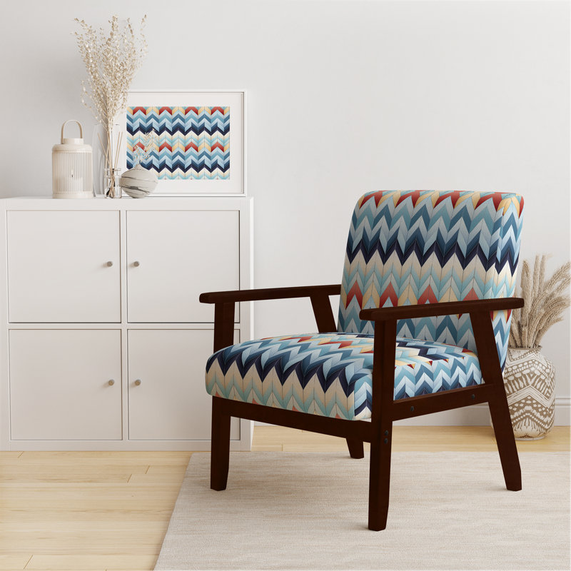 Cantina 23'' Wide Armchair, Blue/Red/Gold Polyester, Brown Square Arms