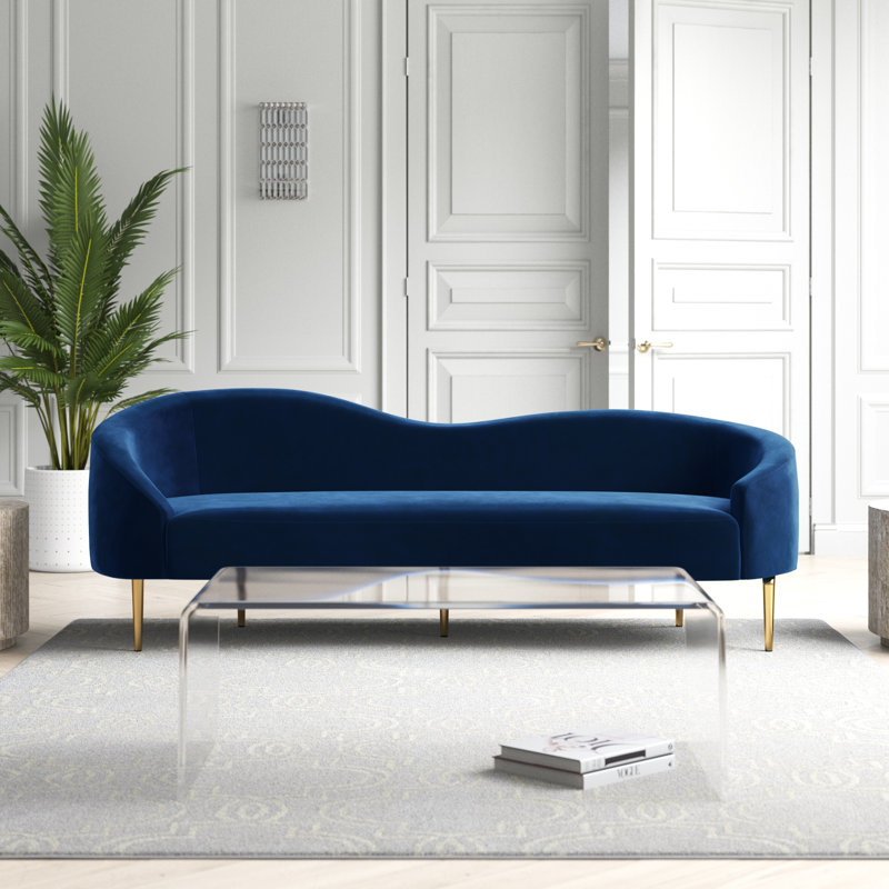 Canapé courbé en velours 85,5 po Ritz, Velours bleu marine