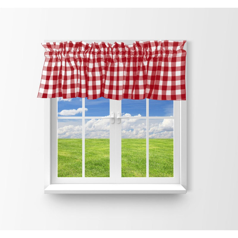 Red and White Cotton Gingham Checkered Window Valance, 14" Tall
