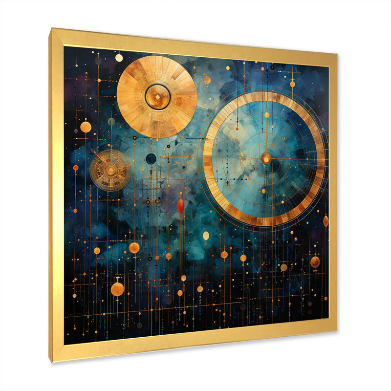 «Teal Gold Astrology Celestial Alignment» sur impression sur toile, H 30 po x l 30 po x P 1 po, Cadre doré à une seule photo