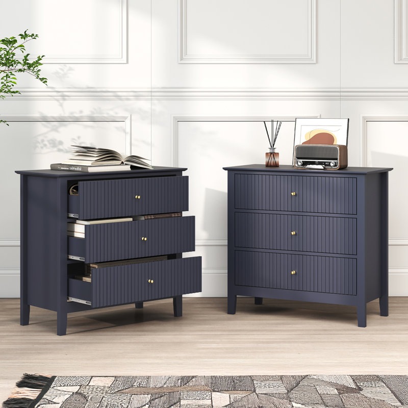 3 Drawer Dresser Set （set Of 2), Blue