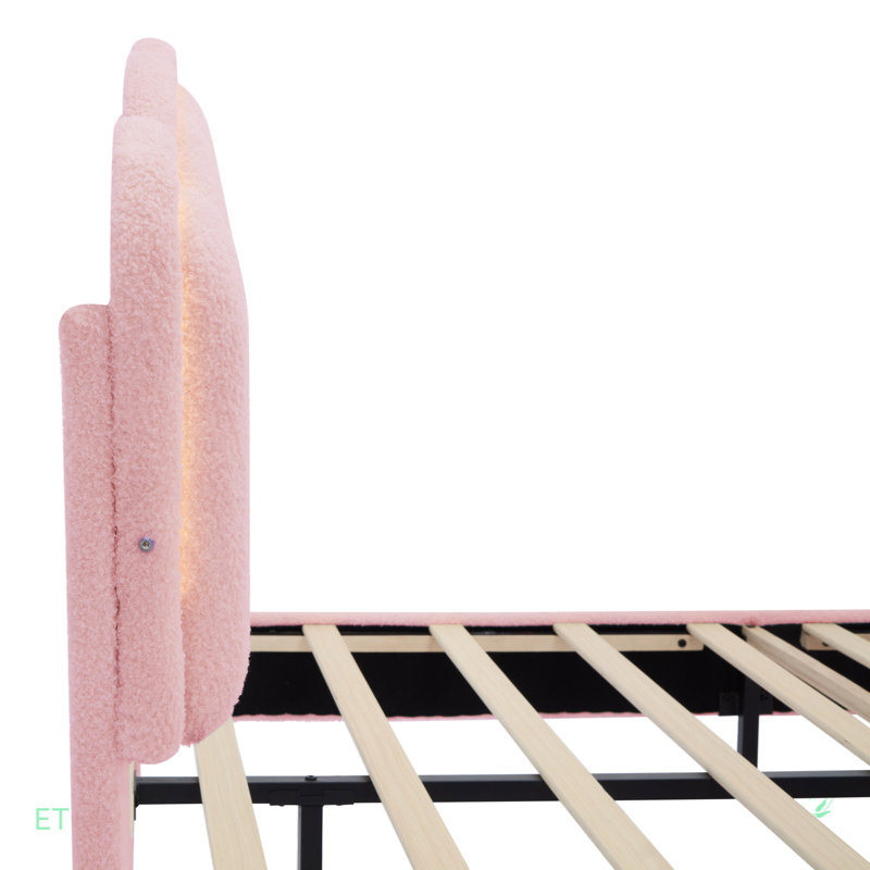 Upholstered Flower-Shape Bed, Elegant Flowers Headboard With LED Light Strip, Full, Pink