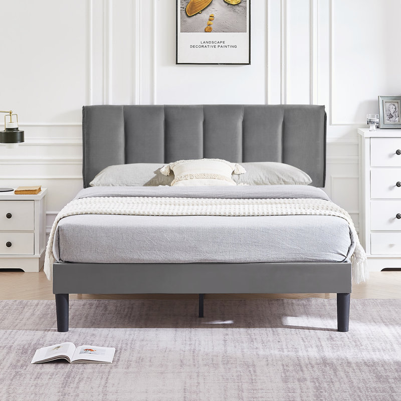 Structure de lit tapissier Auxter, Lit double, Gris foncé