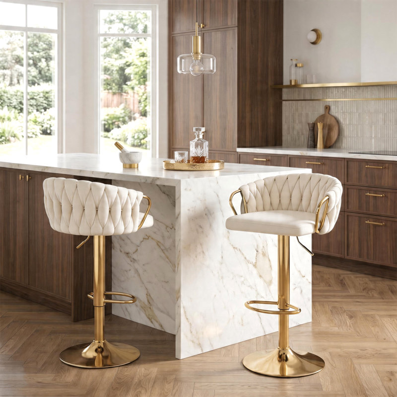 Christal Swivel Upholstered Adjustable Height Counter Stool, Ivory