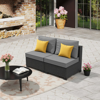 𝗙𝘂𝗹𝗹𝘆 𝗔𝘀𝘀𝗲𝗺𝗯𝗹𝗲𝗱 𝗖𝗵𝗮𝗶𝗿𝘀, 2-Person Patio Furniture Set Rattan Modular Conversation Sets Outdoor Seating Sofa Group With Extra Blue Cushion Covers