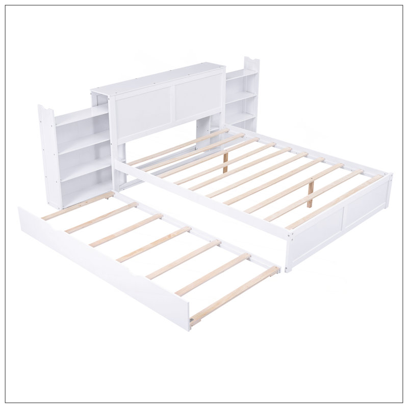 Grand lit plateforme avec rangement et tablettes gigognes TG, blanc