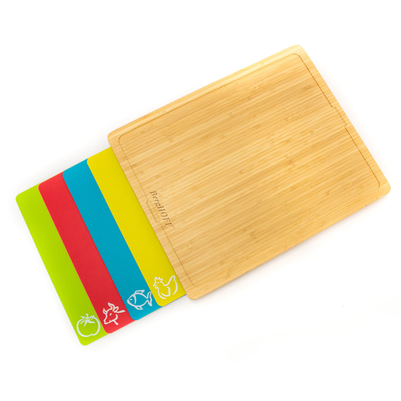 Bamboo Cutting Board Set with Multicolor Flexible Inserts