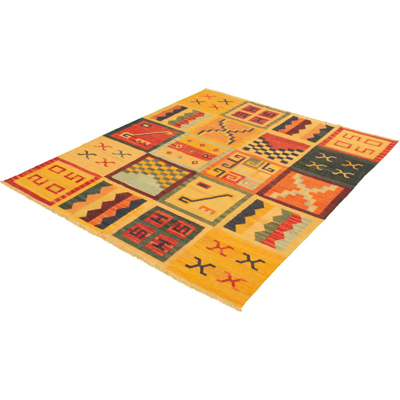 Tapis de zone en laine 9 pi 3 po x 9 pi 11 po one-of-kind main-noué la new age anatolian light gold