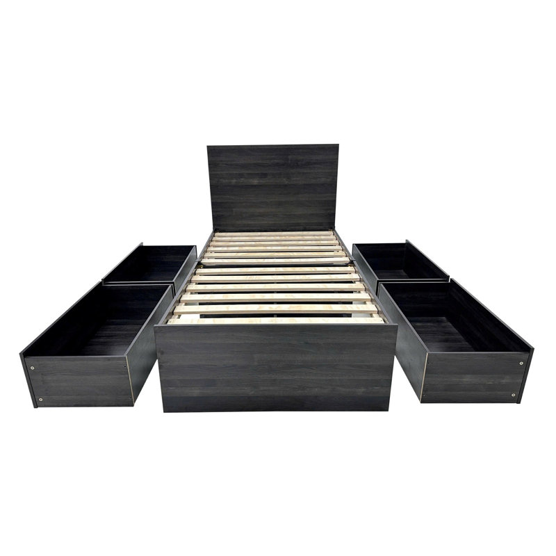Lit simple avec rangement Robin en gris foncé